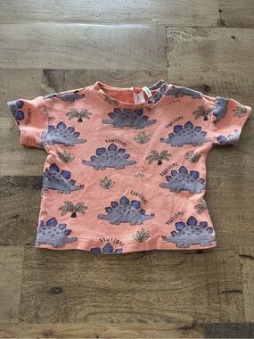 Koton Children's Coral Dino Print Short Sleeve Top waffle 6-9 months